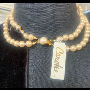 Carolee Double Strand Pearl Bead Necklace Braid Gold Tone Necklace